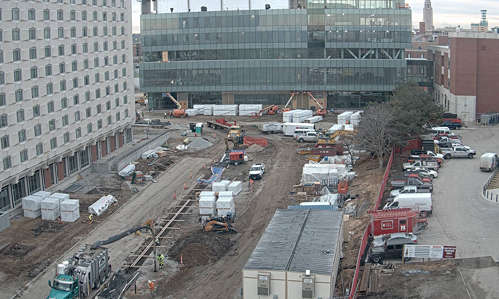 Construction view from the north of Kiewit Hall: January 11, 2023