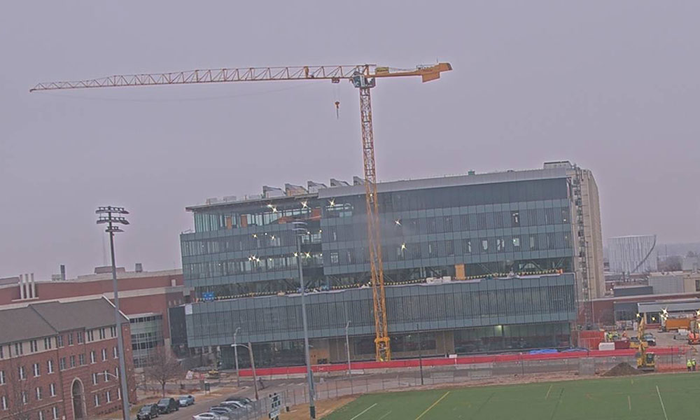 Construction view from the south of Kiewit Hall: January 18, 2023