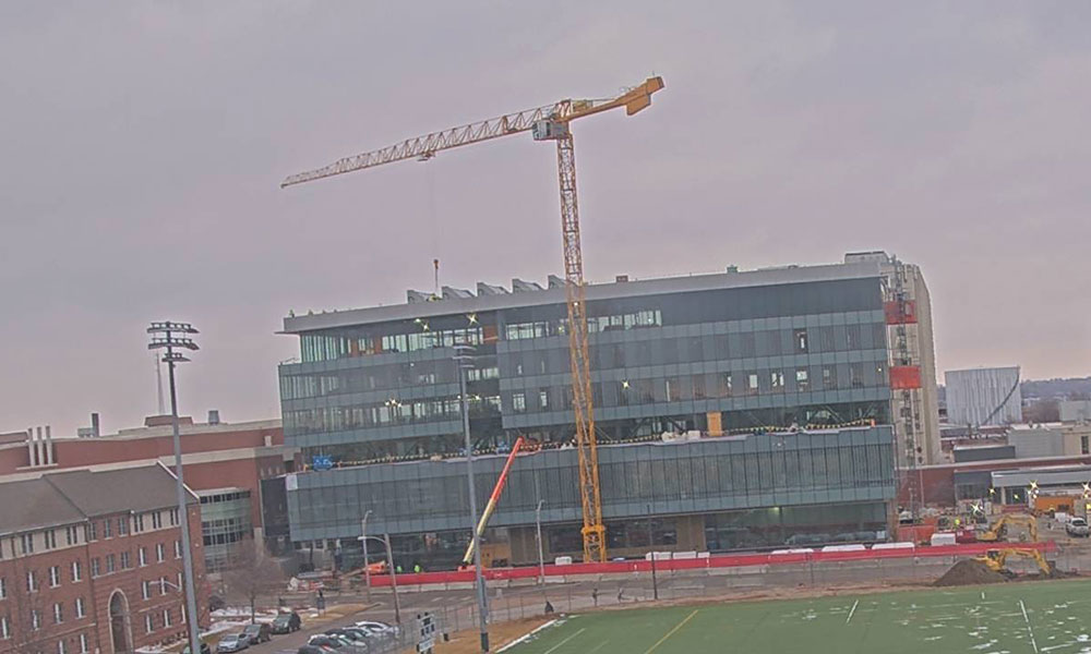 Construction view from the south of Kiewit Hall: January 25, 2023