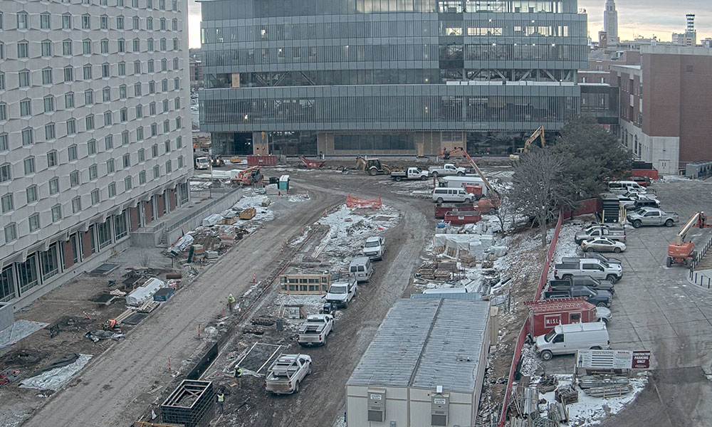 Construction view from the north of Kiewit Hall: January 25, 2023