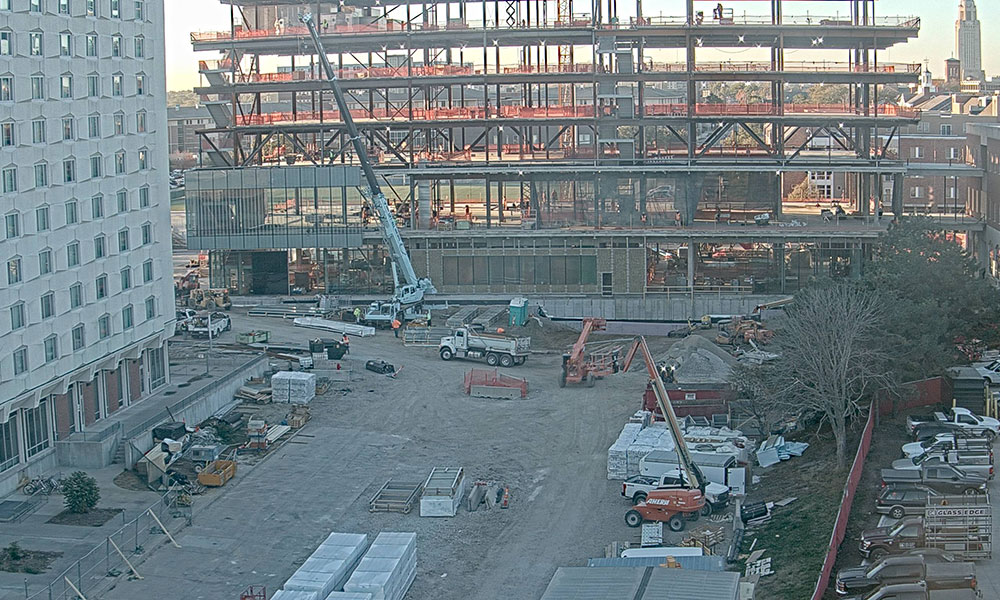 Construction view from the north of Kiewit Hall: October 19, 2022