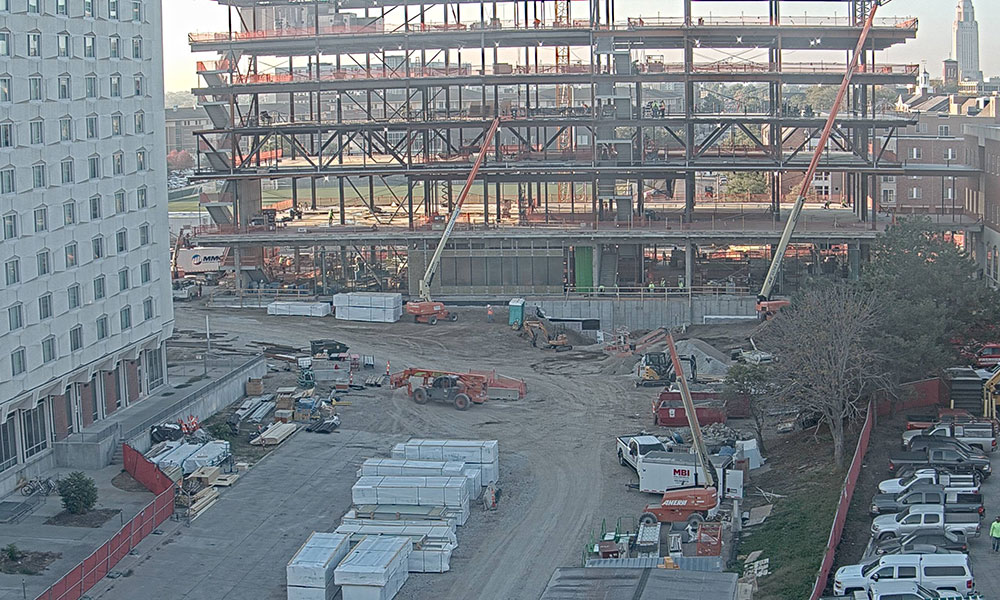 Construction view from the north of Kiewit Hall: October 5, 2022