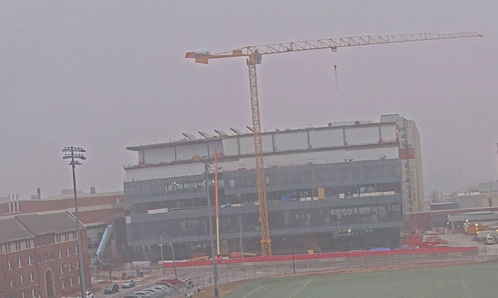 Construction view from the south of Kiewit Hall: December 21, 2022