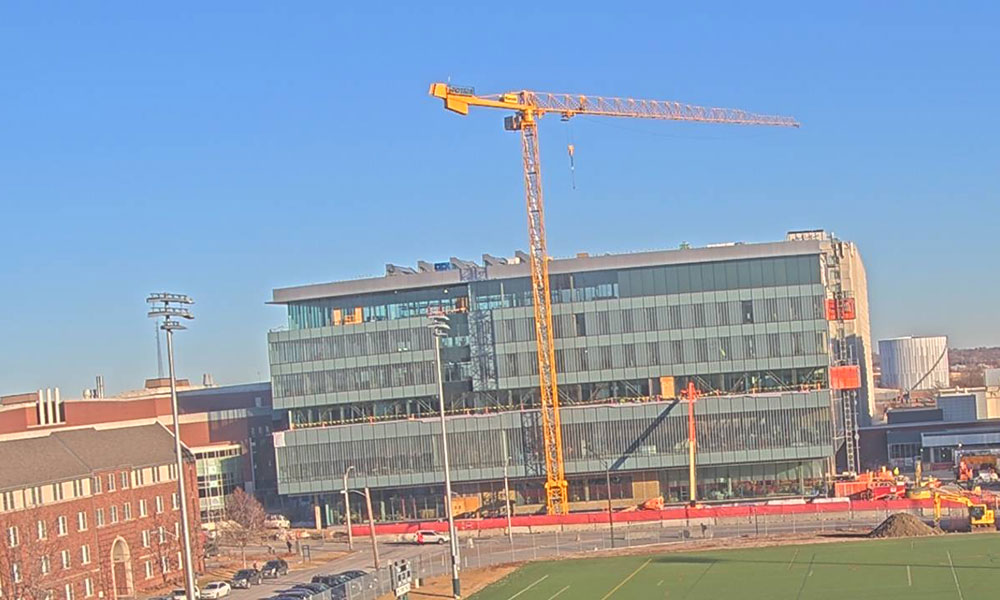Construction view from the south of Kiewit Hall: February 1, 2023