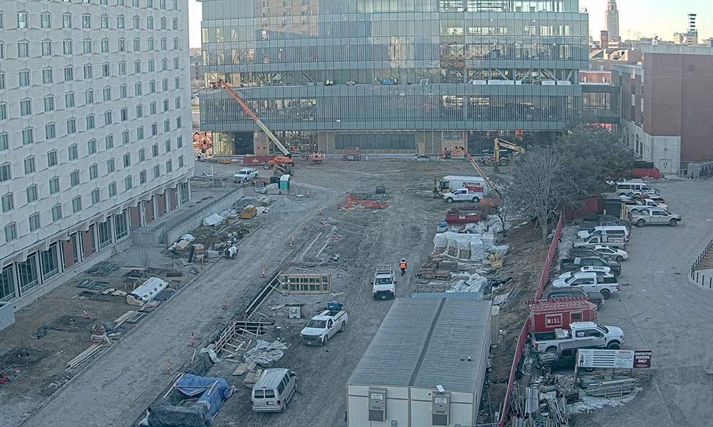 Construction view from the north of Kiewit Hall: February 1, 2023