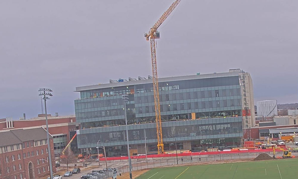Construction view from the south of Kiewit Hall: February 15, 2023