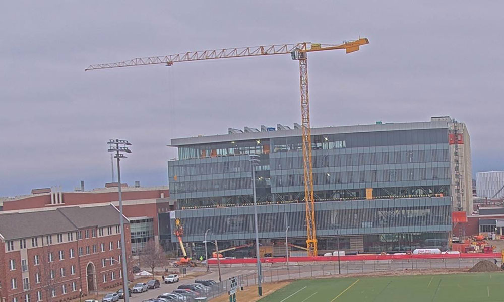 Construction view from the south of Kiewit Hall: February 22, 2023