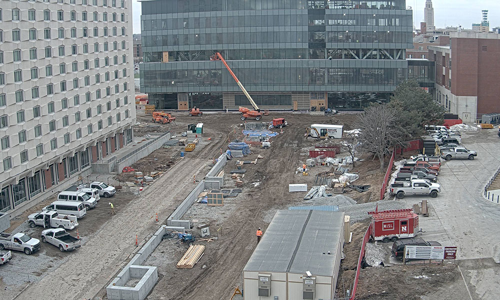 Construction view from the north of Kiewit Hall: February 22, 2023