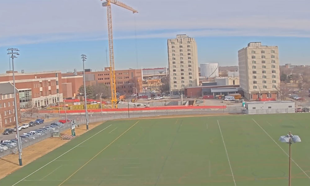 Construction view from the south of Kiewit Hall: February 28, 2022