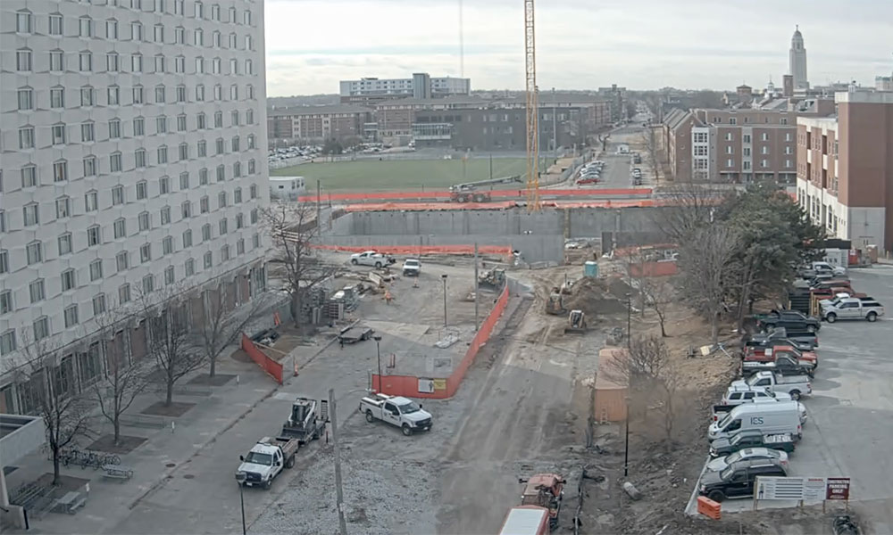 Construction view from the north of Kiewit Hall: February 28, 2022