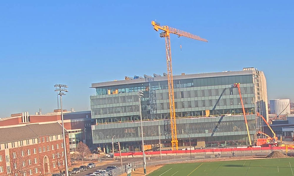 Construction view from the south of Kiewit Hall: February 8, 2023