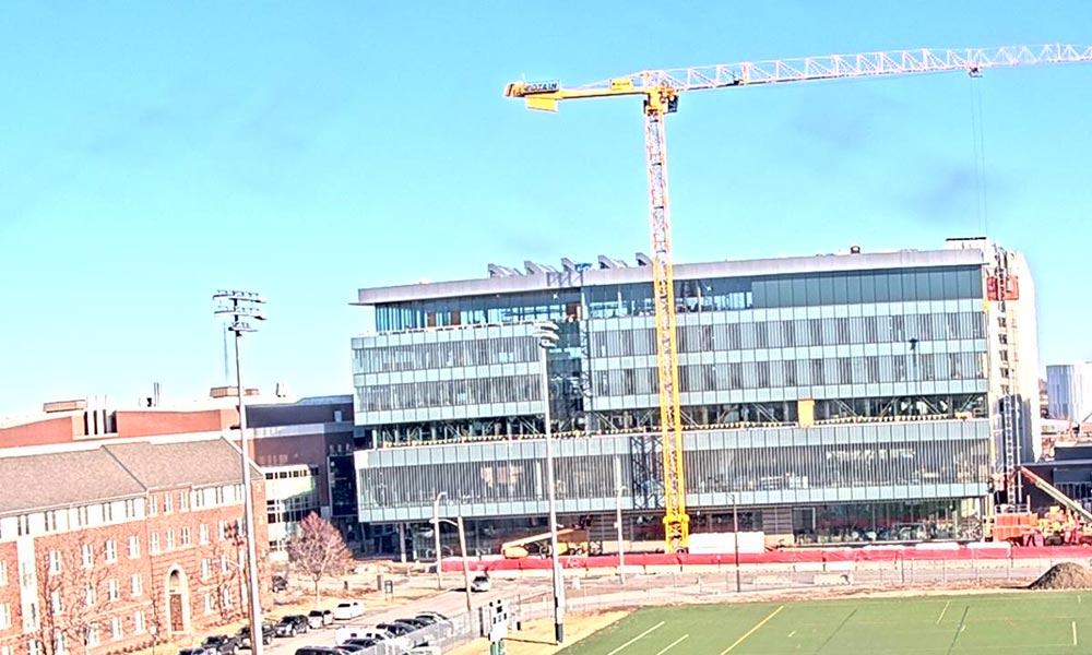 Construction view from the south of Kiewit Hall: March 1, 2023