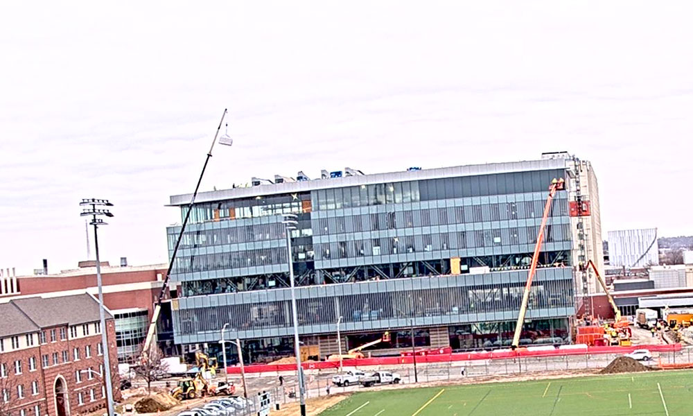 Construction view from the south of Kiewit Hall: March 22, 2023