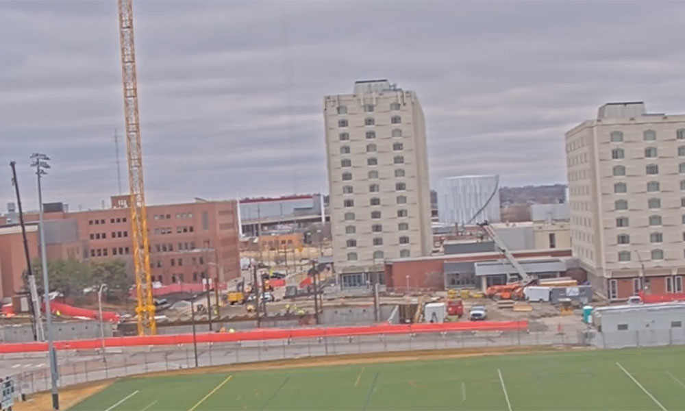 Construction view from the south of Kiewit Hall: March 23, 2022