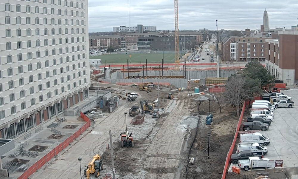 Construction view from the north of Kiewit Hall: March 23, 2022