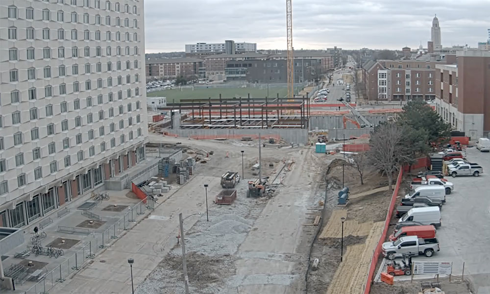 Construction view from the north of Kiewit Hall: March 30, 2022
