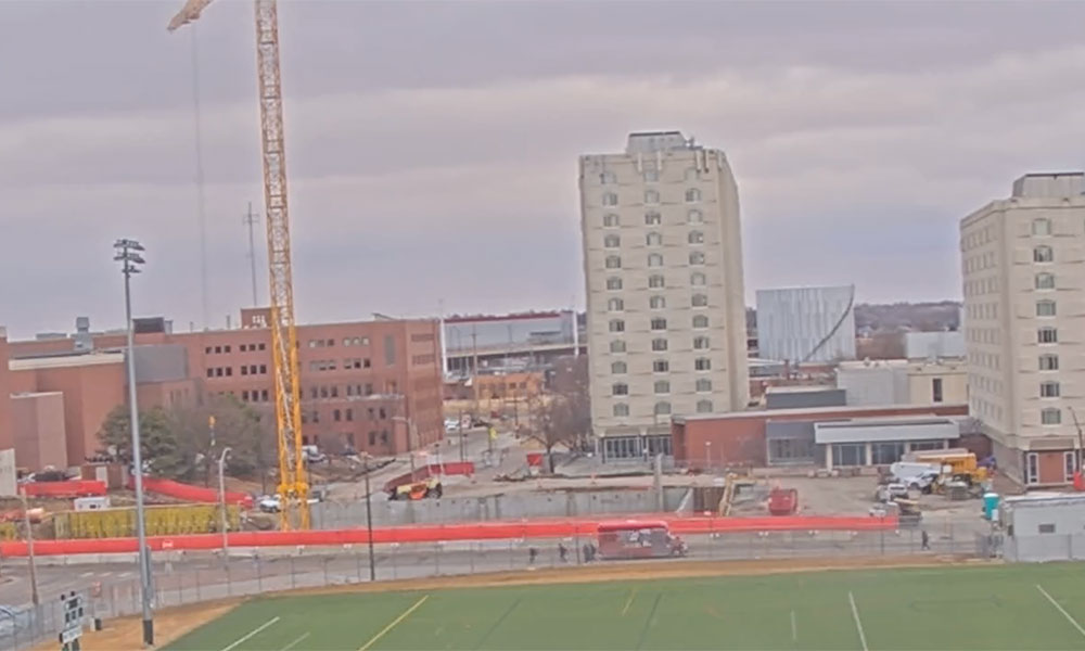 Construction view from the south of Kiewit Hall: March 9, 2022