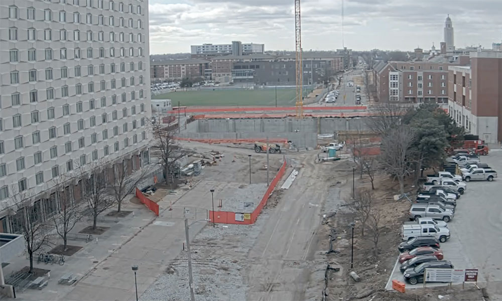 Construction view from the north of Kiewit Hall: March 9, 2022