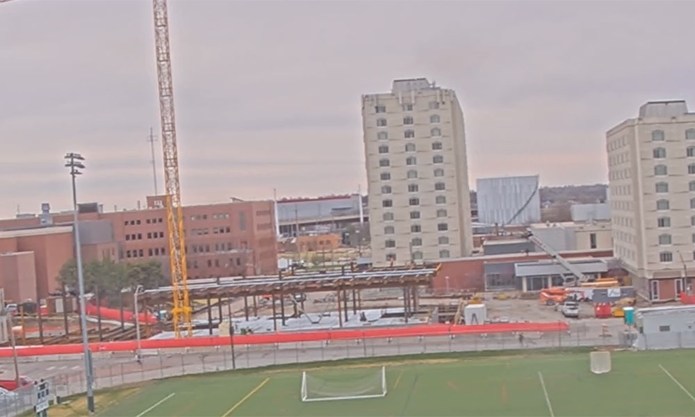 Construction view from the south of Kiewit Hall: April 13, 2022