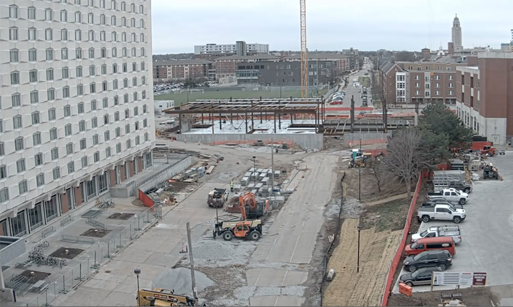 Construction view from the north of Kiewit Hall: April 13, 2022