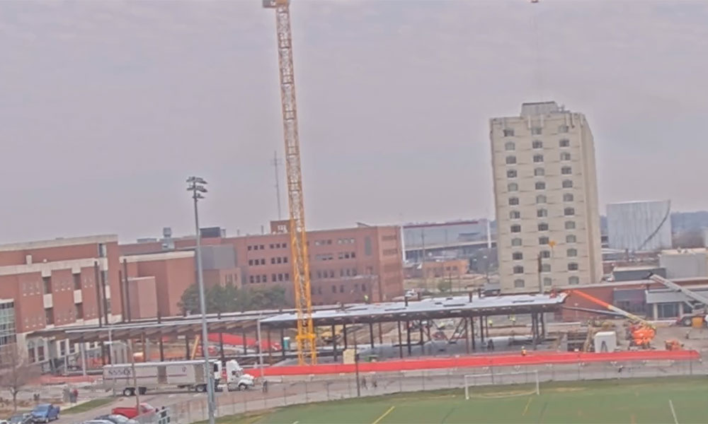 Construction view from the south of Kiewit Hall: April 20, 2022