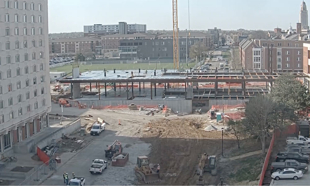 Construction view from the north of Kiewit Hall: April 27, 2022