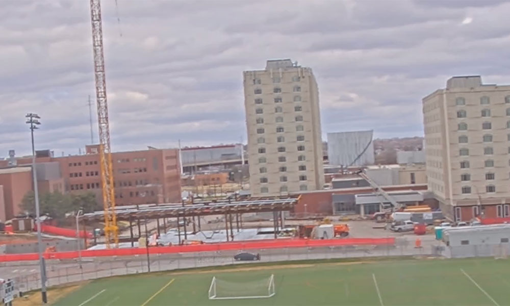 Construction view from the south of Kiewit Hall: April 6, 2022