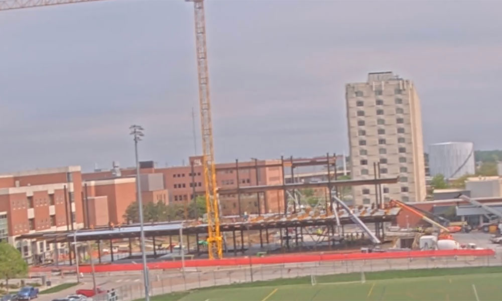Construction view from the south of Kiewit Hall: May 11, 2022