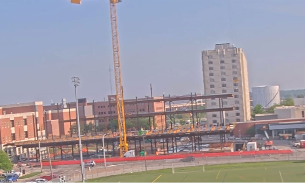 Construction view from the south of Kiewit Hall: May 18, 2022