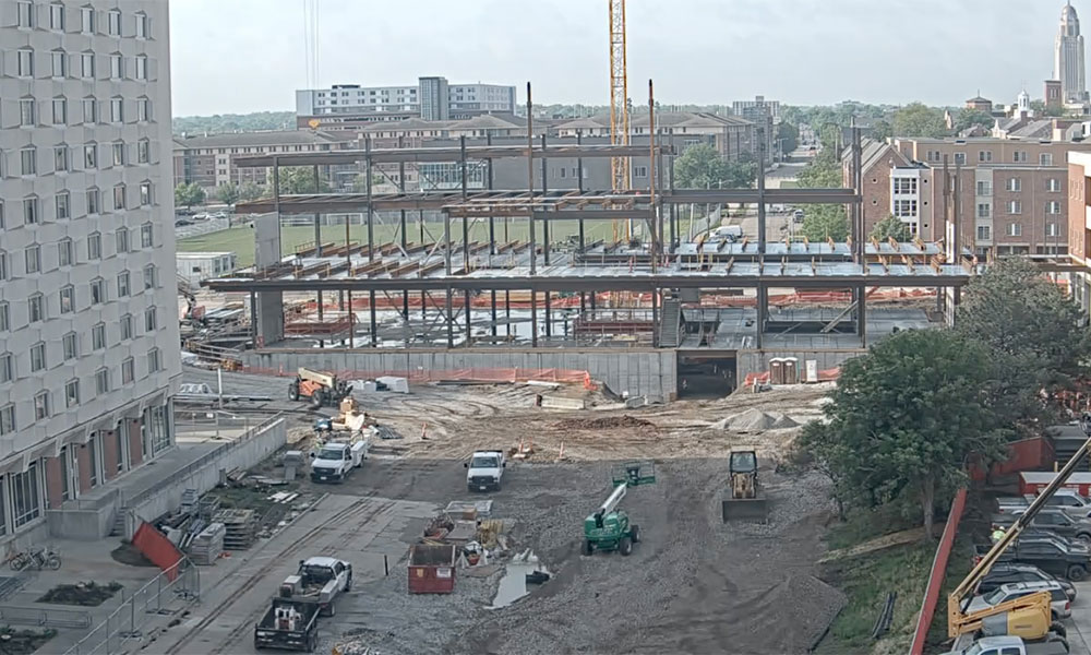 Construction view from the north of Kiewit Hall: May 18, 2022