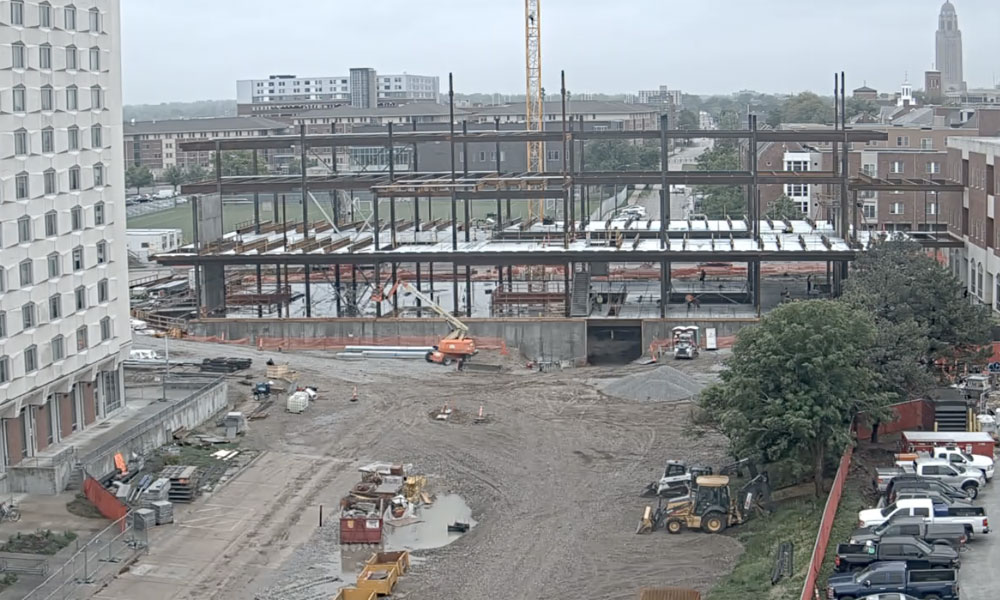Construction view from the north of Kiewit Hall: May 25, 2022