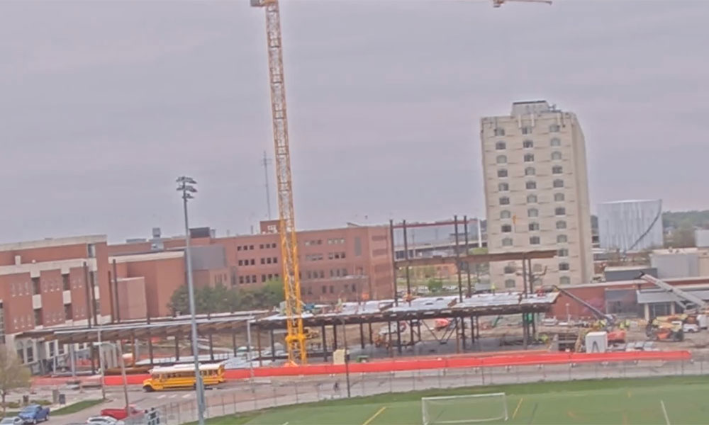 Construction view from the south of Kiewit Hall: May 4, 2022