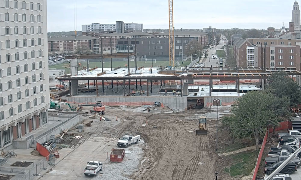 Construction view from the north of Kiewit Hall: May 4, 2022