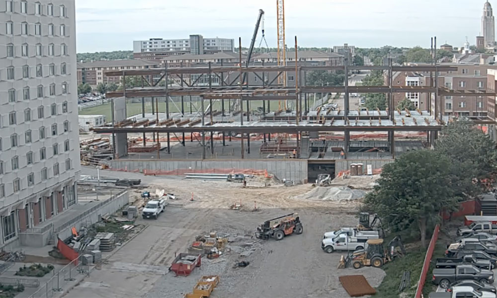 Construction view from the north of Kiewit Hall: June 1, 2022
