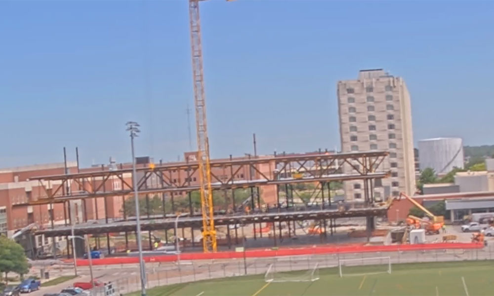 Construction view from the south of Kiewit Hall: June 22, 2022