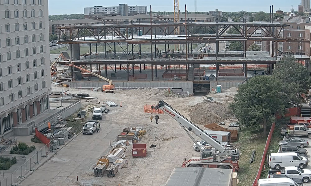 Construction view from the north of Kiewit Hall: June 22, 2022