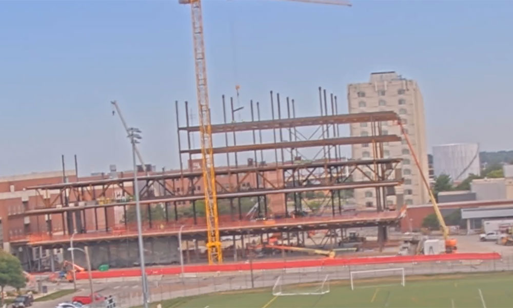 Construction view from the south of Kiewit Hall: July 20, 2022