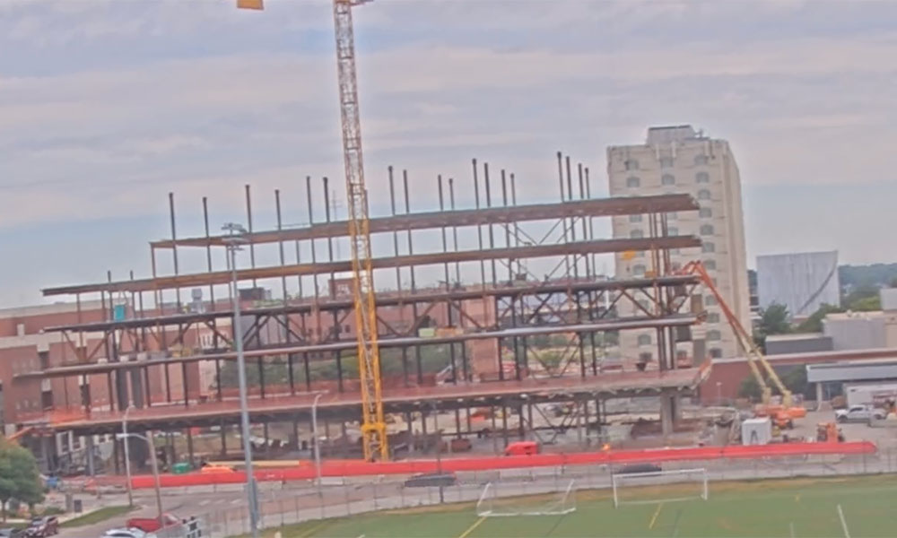 Construction view from the south of Kiewit Hall: July 27, 2022