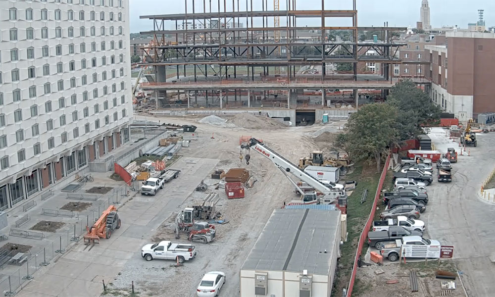 Construction view from the north of Kiewit Hall: July 27, 2022
