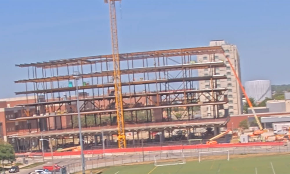 Construction view from the south of Kiewit Hall: August 10, 2022