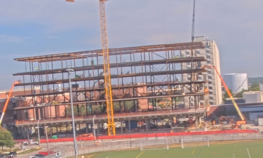 Construction view from the south of Kiewit Hall: August 17, 2022