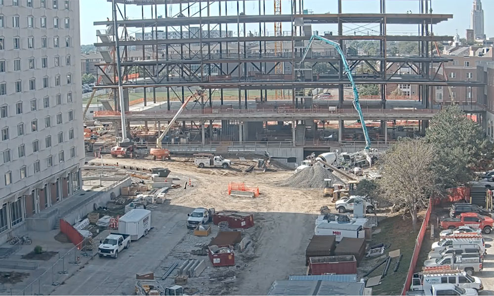Construction view from the north of Kiewit Hall: August 17, 2022