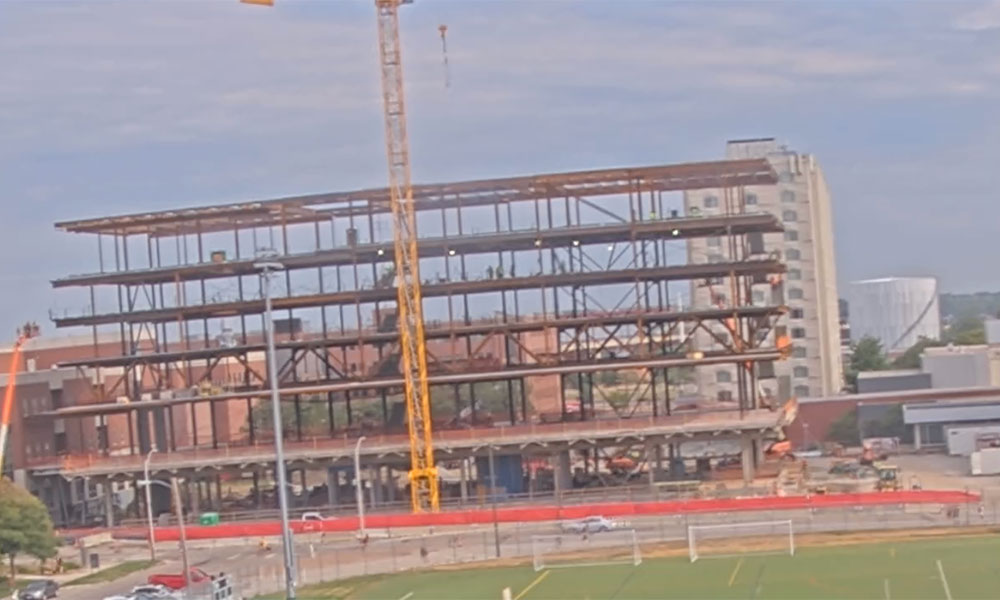 Construction view from the south of Kiewit Hall: August 24, 2022