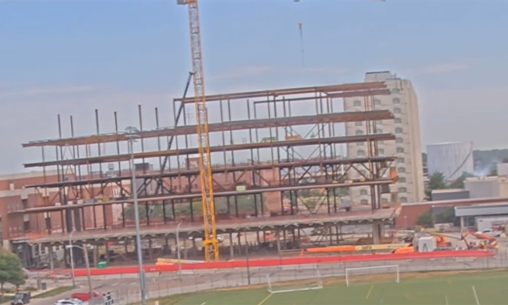 Construction view from the south of Kiewit Hall: August 3, 2022
