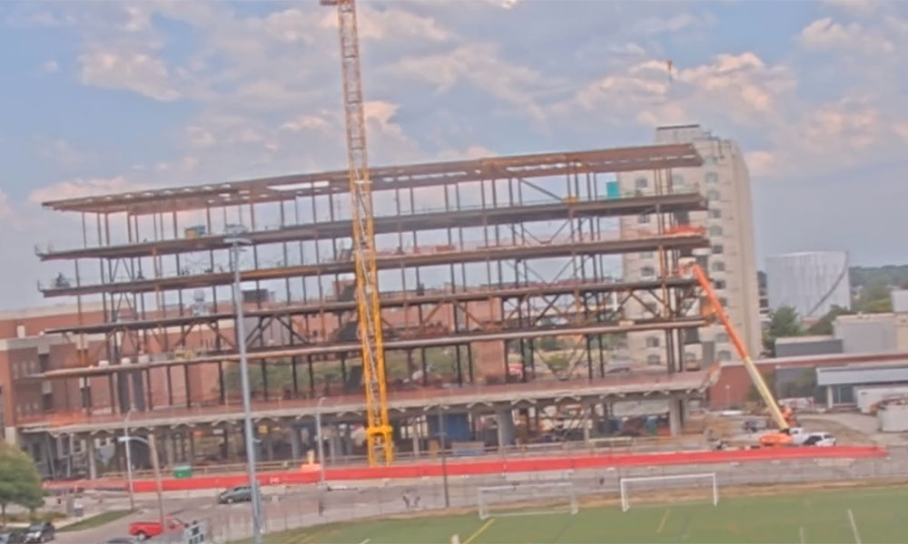 Construction view from the south of Kiewit Hall: August 31, 2022