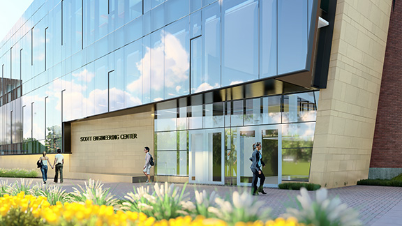 Looking at new entrance to the Scott Engineering Center