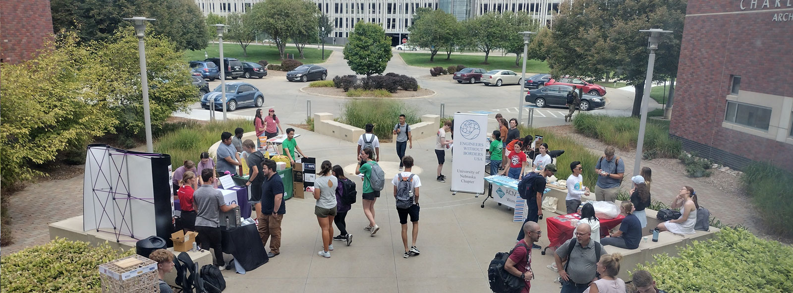 Student groups presenting outside the Peter Kiewit Institute.