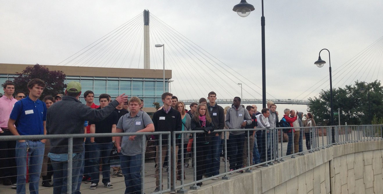 2014 Fall Trip - Students getting a tour of downtown Omaha Marina