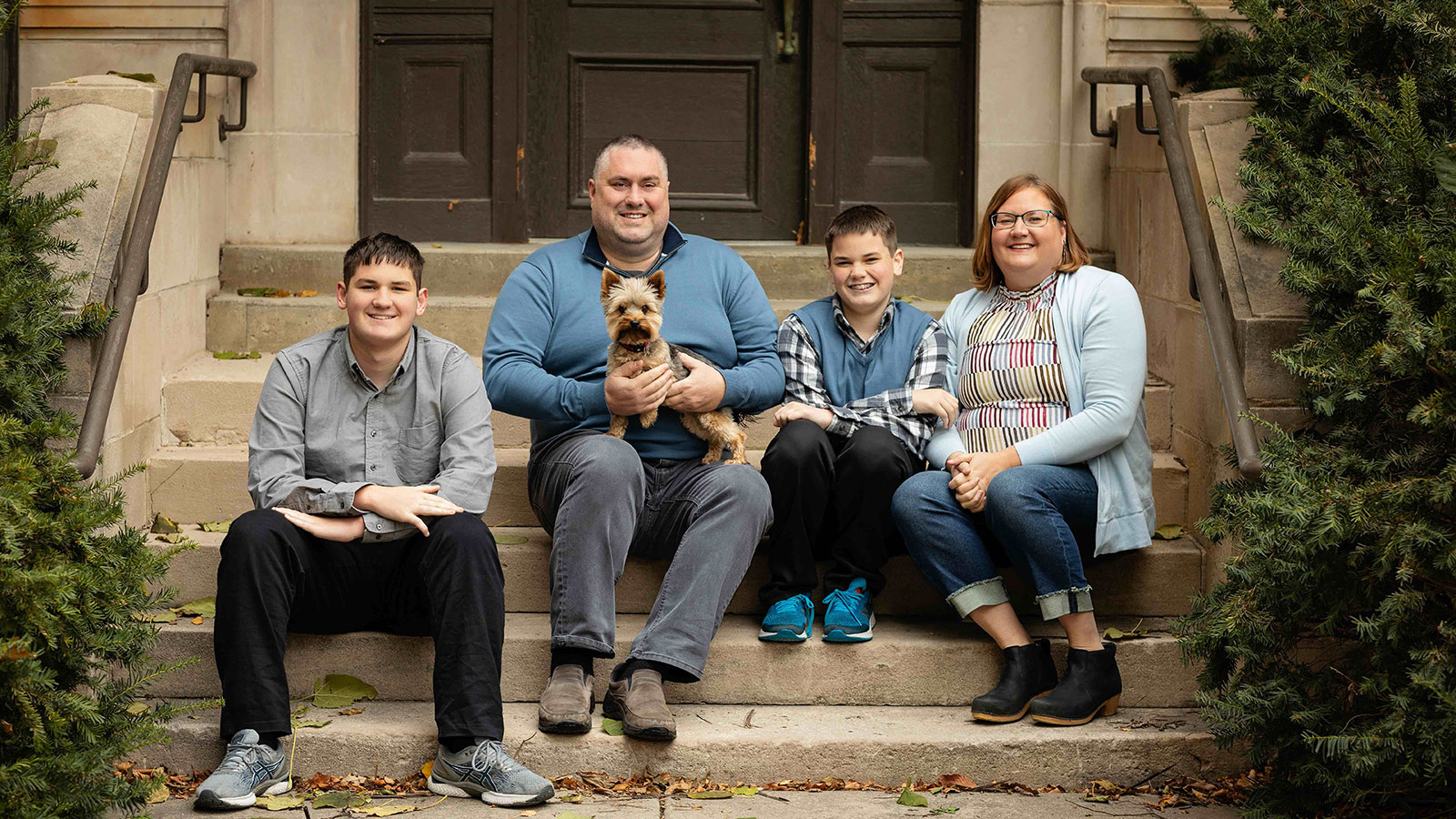 Shannon and family - from Left to Right: Sam, George, Max (the dog), Alden and Shannon
