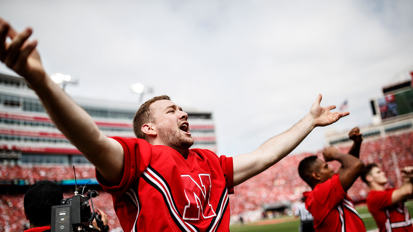 Jake Jundt pumping up the crowd during the 2019 Nebraska vs South Alabama football game.